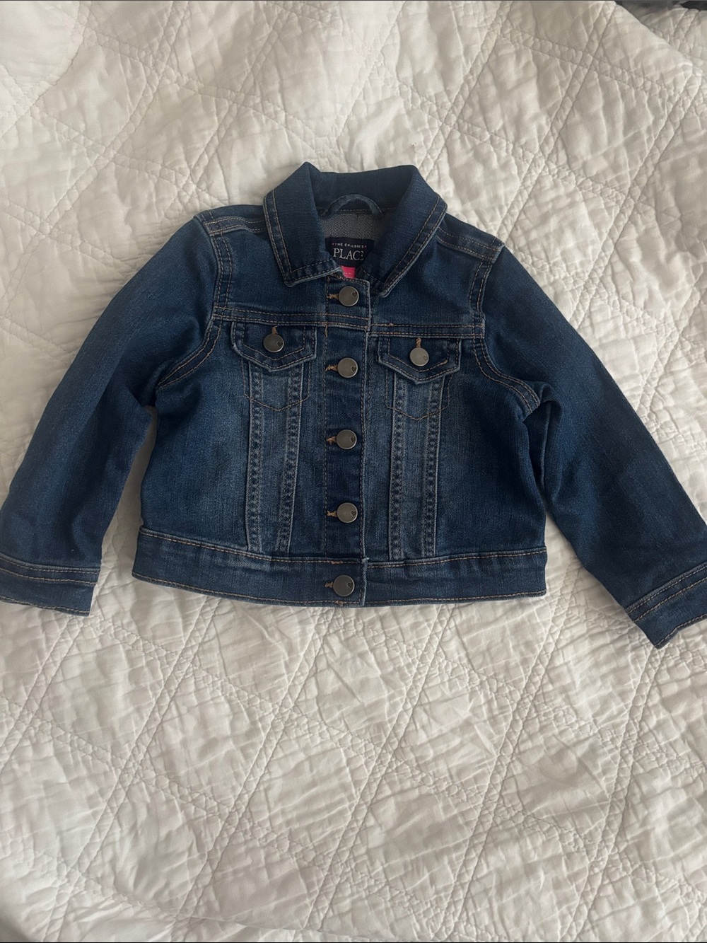 The Children's Place Denim Jean Jacket Baby Girl 18-24M Heart Snaps Dark Wash